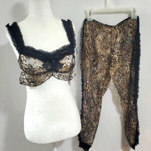 Leopard Print Lace Trim Lingerie Set Size Medium Sold As Is No Returns